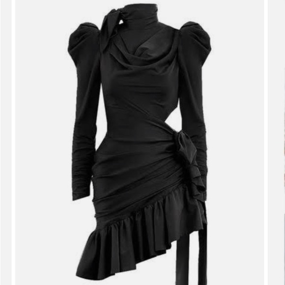 Thrilling Change Bodycon Assymetric Mini Ruffles Cinch Black Wednesday Dress M - Picture 1 of 9